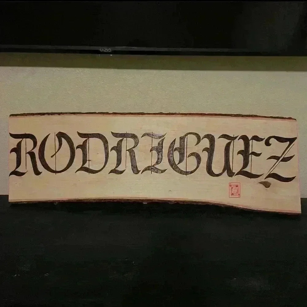 NWT CUSTOM Rodriguez Woodburn on 1ft x 3ft natural wood